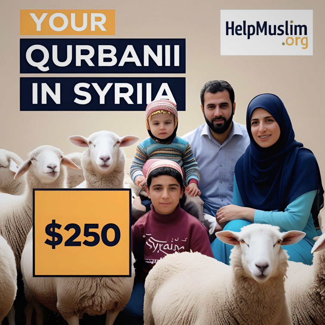 Syrian refugee family receiving Qurbani meat during Eid